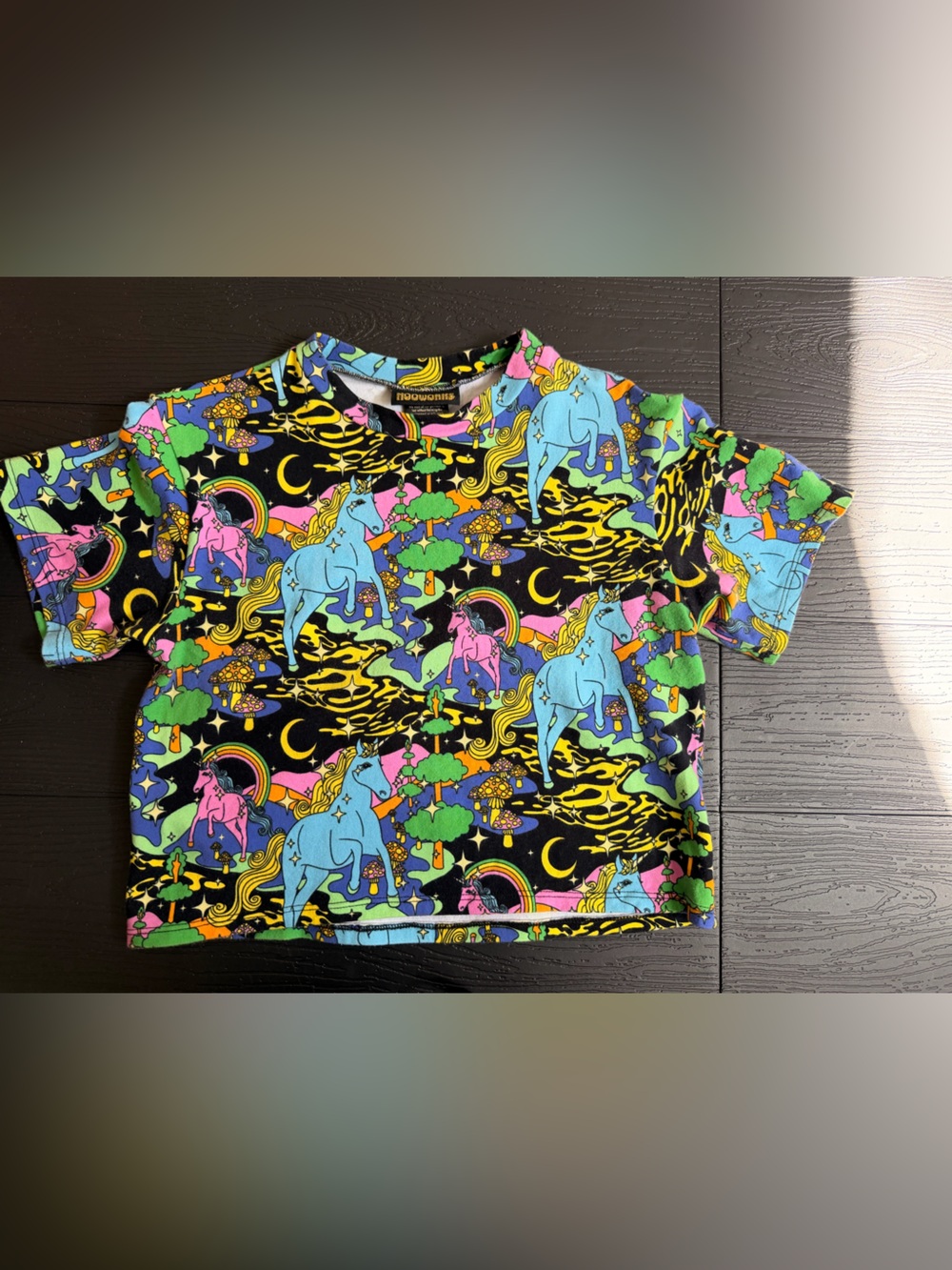 Nooworks Neon Graphic Cropped T-Shirt - Black, Yellow, Green, Pink, Blue